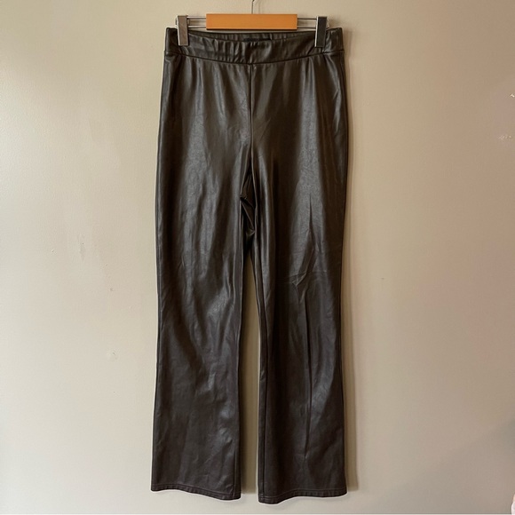 ARITZIA TEN BY BABATON Upstage Vegan Leather Pants Brown High Rise Flared - Picture 2 of 8